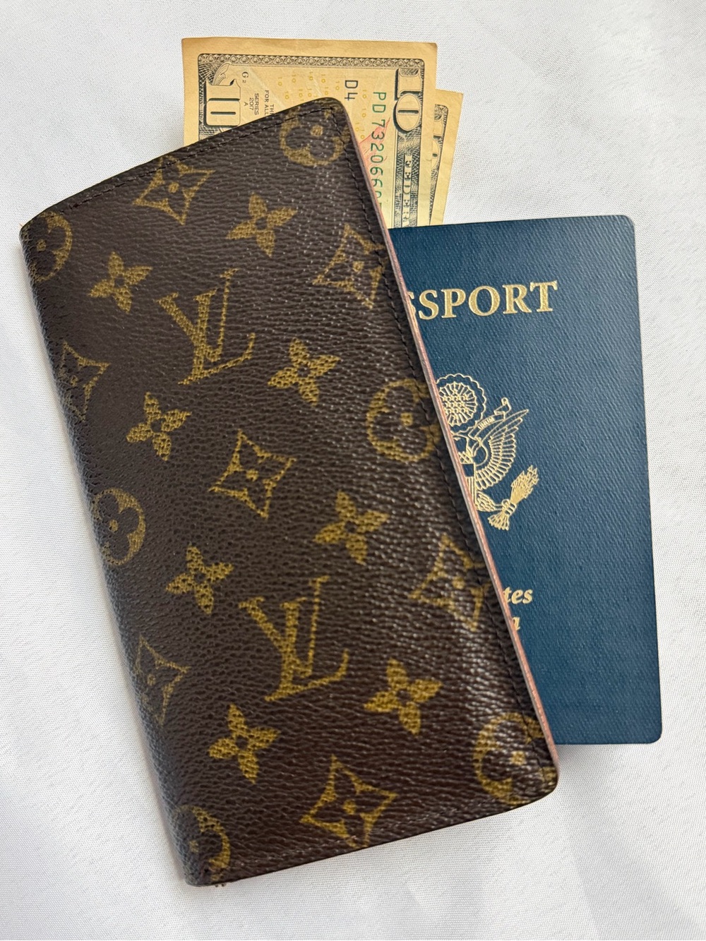 Auth Louis Vuitton Monogram Long Bifold Wallet Vintage Repair Passport COA